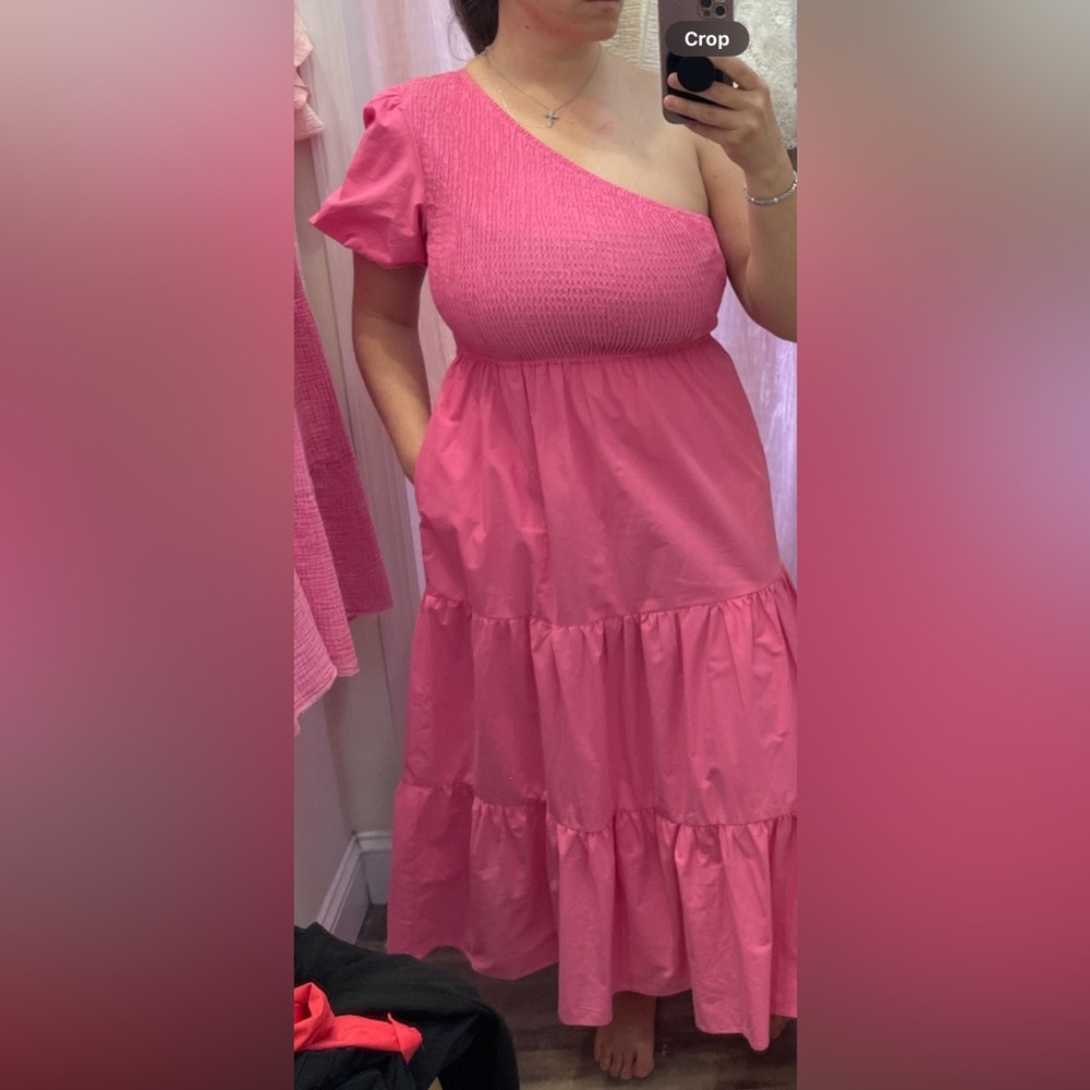 Pink Smocked midi Dress